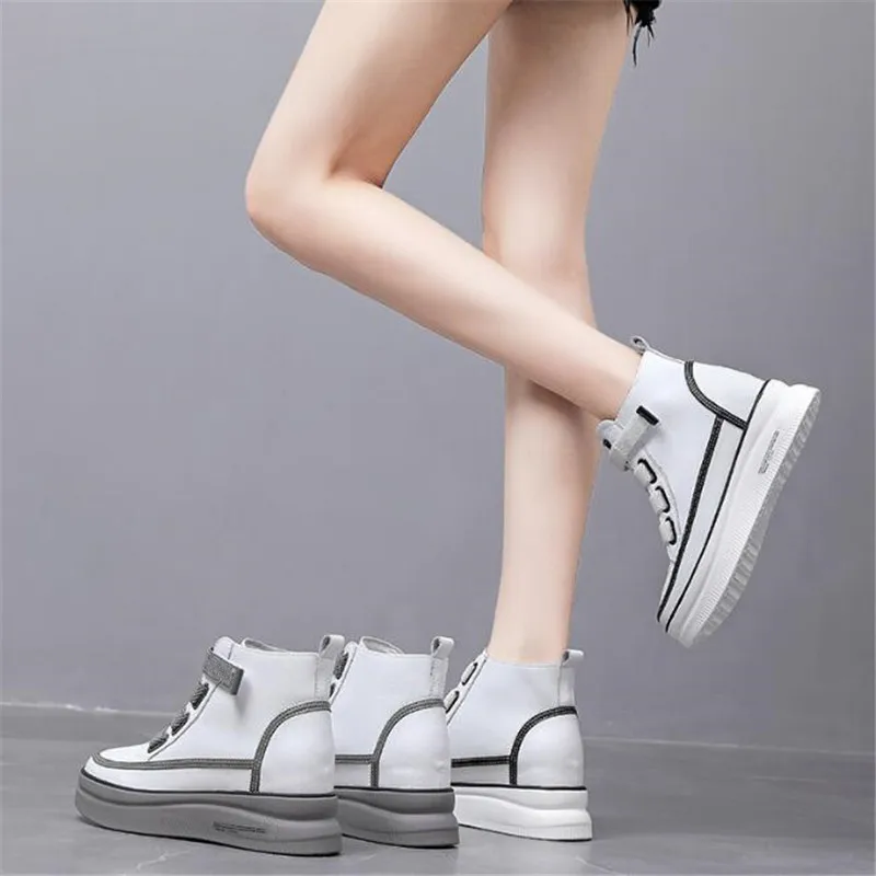 2024 New Autumn Winter Genuine Leather Shoes Platform Increased Within Heighten Shoes Wedges Comfort Casual Sneakers Women Shoes