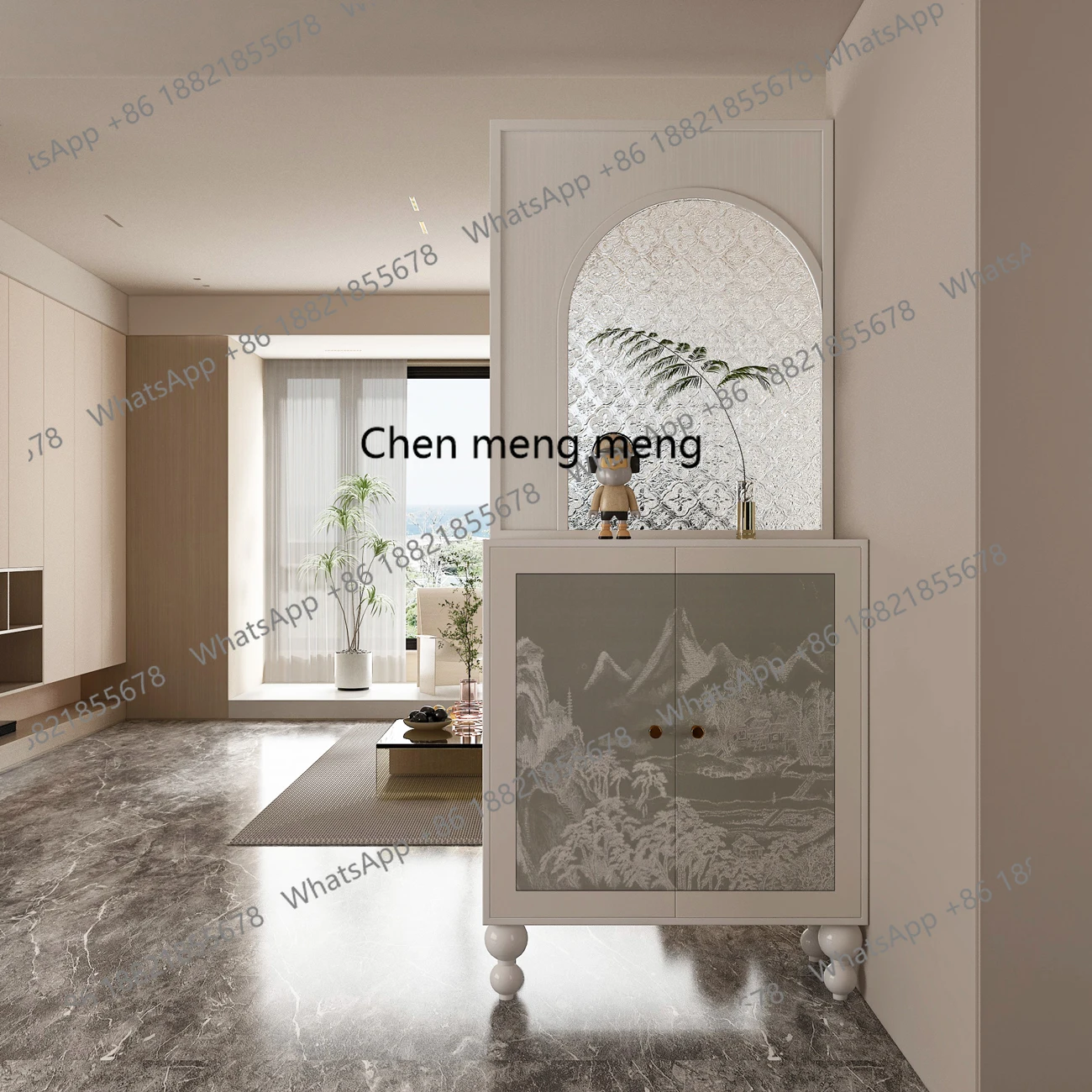 French partition screen solid wood porch cabinet cover household shoe cabinet glass locker storage cabinet