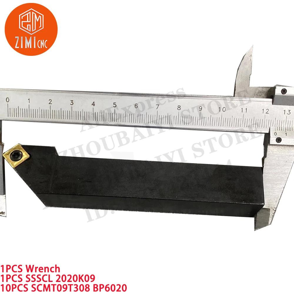 1PCS SSSCL2020K09 Suporte de ferramenta de torneamento de torno de 20 mm + 10PCS SCMT09T308 Inserções de carboneto Ferramentas CNC torno de metal mecânico ferramenta de corte