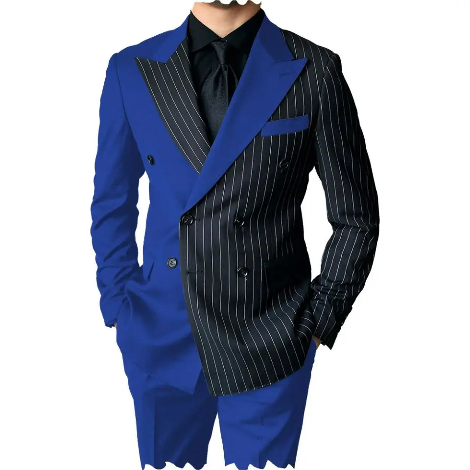 Double Breasted Black Striped Mens Suits For Wedding Custom Made Groom Dress Tuxedos For Man Costume Homme Best Man Blazer Pants