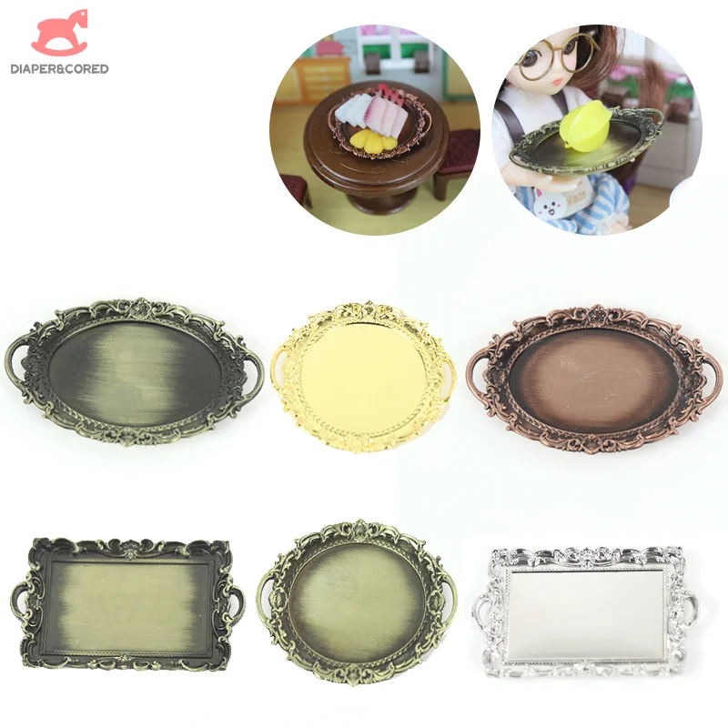 1/12 Dollhouse Miniature Metal Plate Simulation Tray Model Toys For Doll House Decoration Baby Furniture Accessories Toy