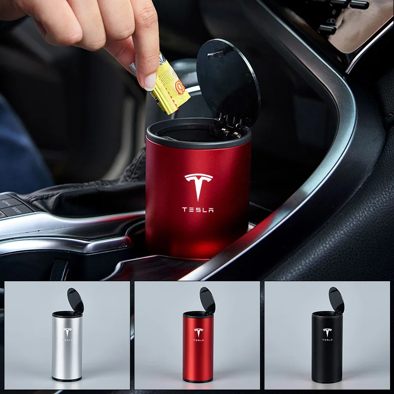 Alloy Car Trash Can Organizer Storage Bag Garbage Bin Ashtray For Tesla Model 3 Model X model Y Roadster SpaceX Auto Accessories