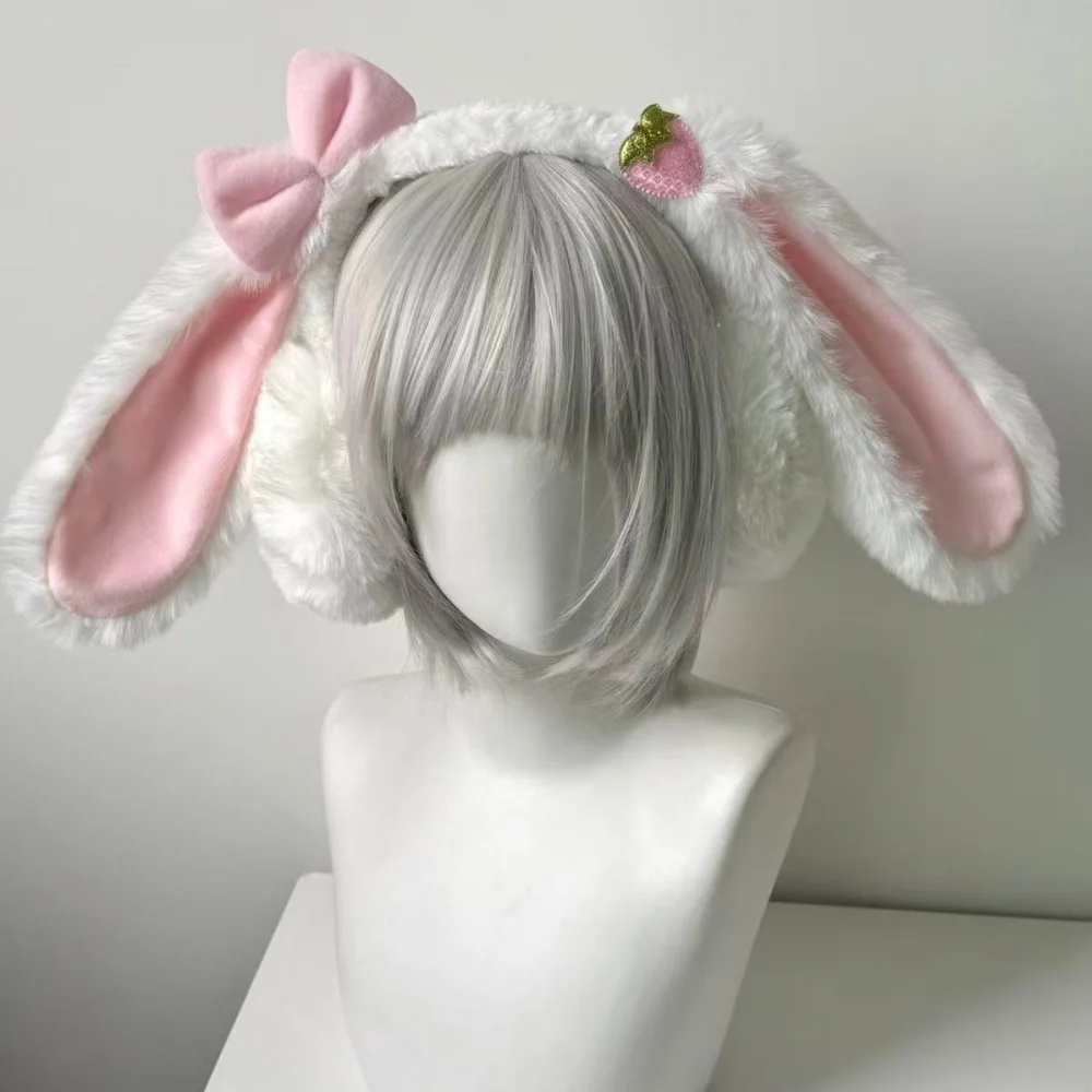 Harajuku اليابانية Bowknot أفخم غطاء للأذنين الأرنب الشعر هوب الدانتيل فروي لوليتا آذان أرنب عقال لطيف الأذن أغطية الرأس عرض كوميدي #1