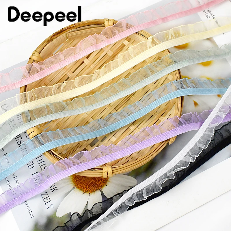 

10/20/45M 6mm Pleated Lace Elastic Band Stretch Ribbon for Sewing Underwear Bra Strap Lingerie Clothes Trim Decor Craft Supplies