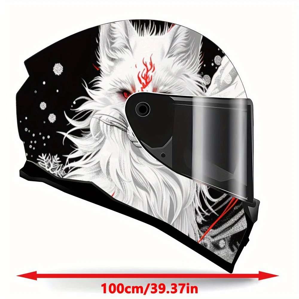 Ink Wave Spirit Fox PVC Motorcycle Helmet Vinyl Wrap, Self-Adhesive Waterproof Sticker, Anti-Scratch Decorative Film for Full Fa