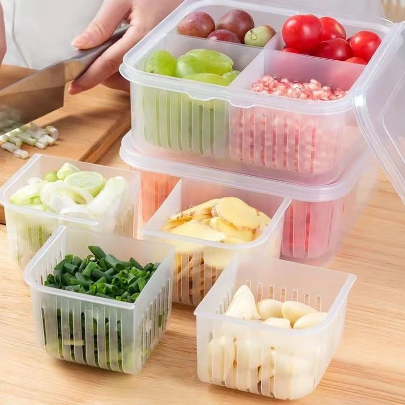 Garlic Drain Basket Storage Containers Fridge Fresh-keeping Boxes Vegetable Fruit Separation Box Kitchen Refrigerator Organizer