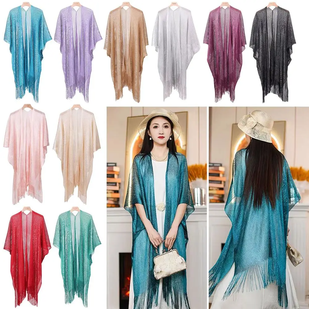 

New Fashion Pure Color Women Shawl Shining Tassel Evening Prom Cape Cloak Women Girls