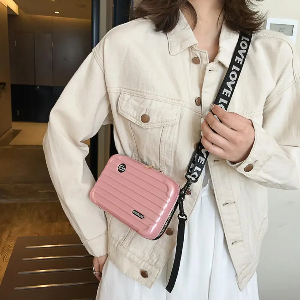 

Zipper Closure Shoulder Bag Novelty Luggage-shaped Shoulder Bag with Letter Print Hard Shell Anti-crack Crossbody Bag for Phone