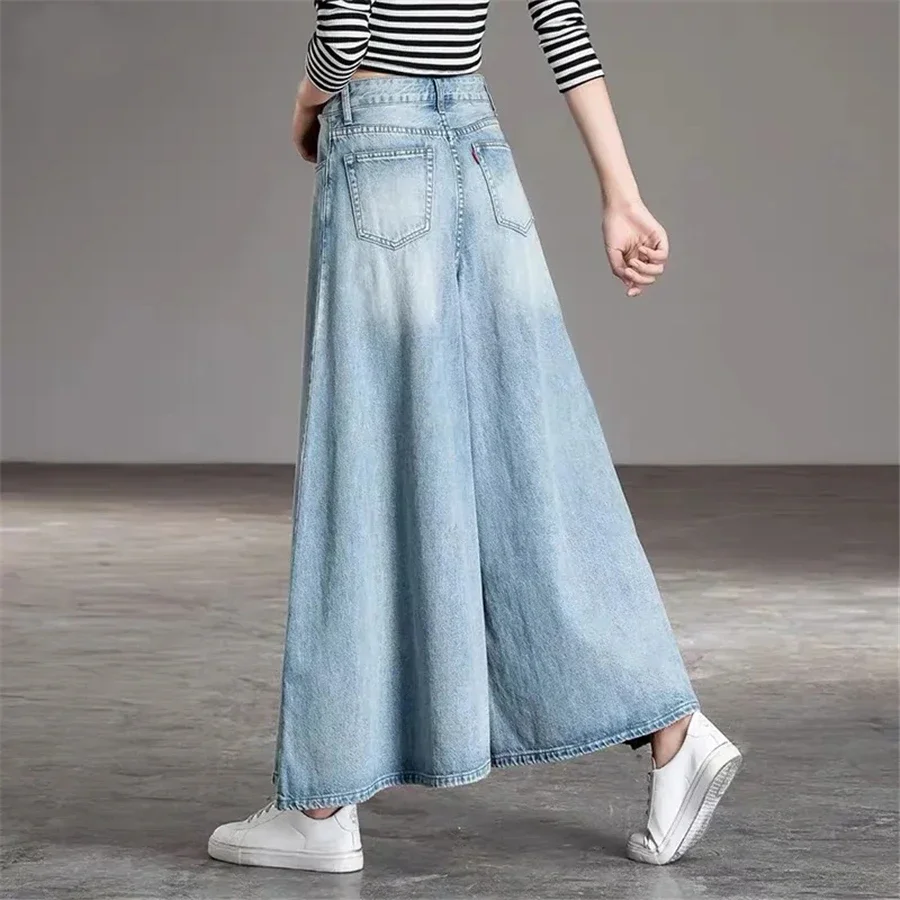 Super Loose Culotte Wash Vintage Wide Leg Jeans Women Design Oversize High Waist Denim Pantalones 95cm Korean Baggy Skirt Pants