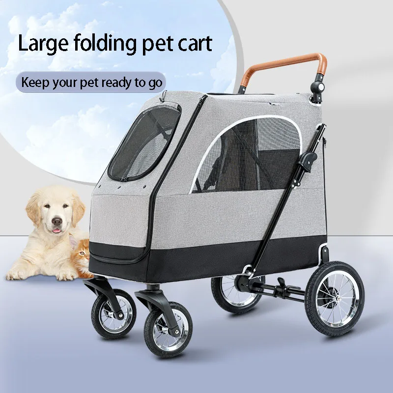 

Large Pet Cart Carrier For Dogs Large Space Load Bearing 55kg Four Wheels Safe Stable Fold Refined Iron Ventilation Dog Stroller