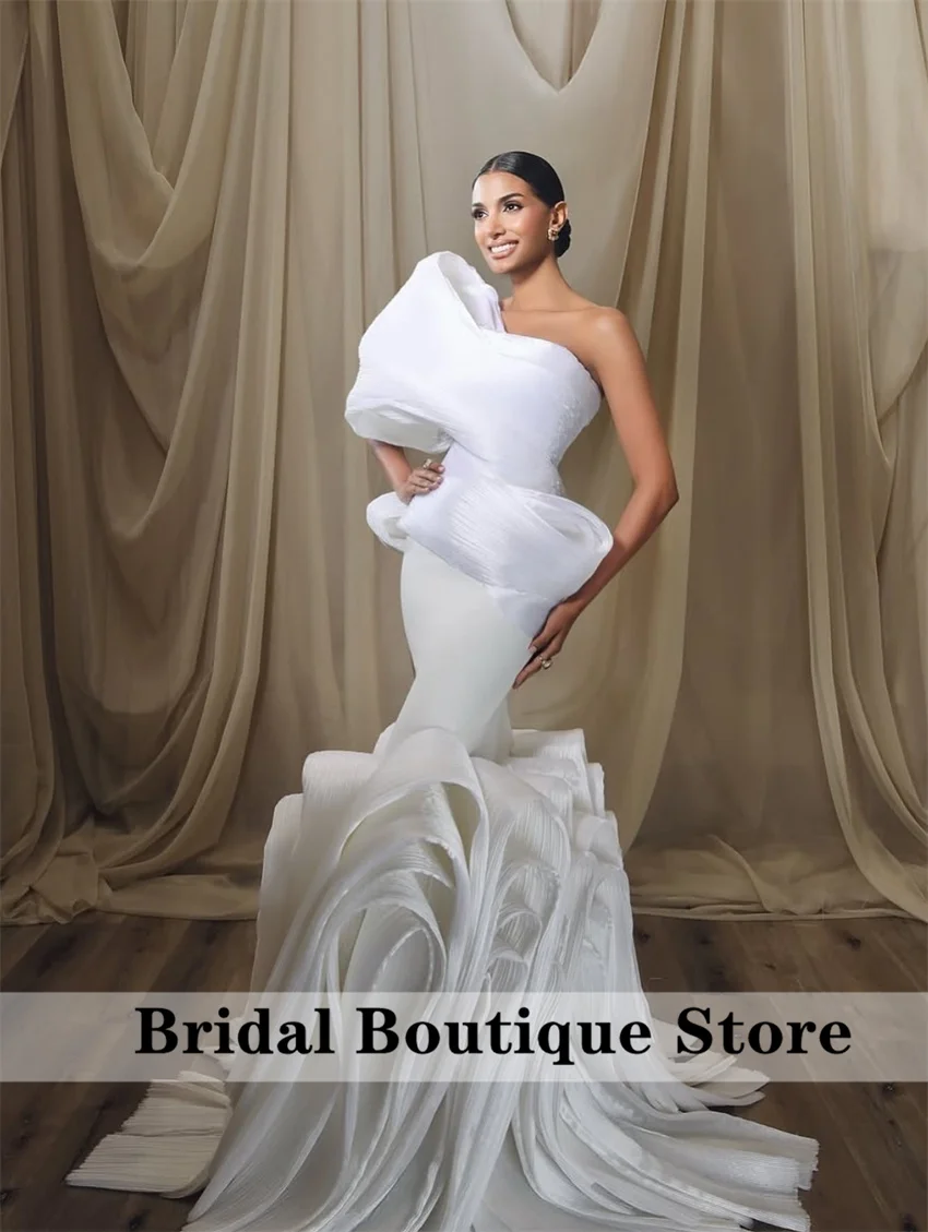 

New Design Mermaid Wedding Dress 2025 Elegant Bridal Gowns Ruched Ruffles Vestido De Noche Long Train Customized