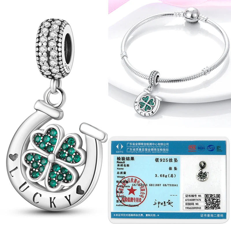2026 925 Sterling Silber Grüner Glücks-Zirkon Vierblättrige Kleeblatt-Serie Charms Niedliche Hundeperlen Passend für Armbänder DIY Schmuck Originelle Frauengeschenke – Detail 22