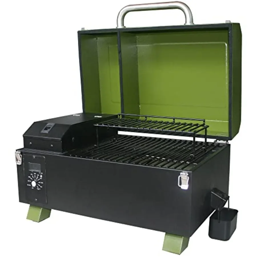 Portable Electric Start Wood Pellet Grill for outdoor cooking, stainless steel construction, black finish, fast ignition and pr