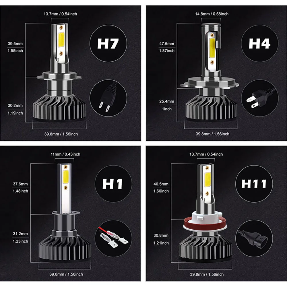 Infitary H7 LED Headlight H4 H11 9005 9006 H1 for Car 72W 12000LM Auto Headlamps White 6500K Bulbs 12V Lamps 2pcs Vehicle Lights