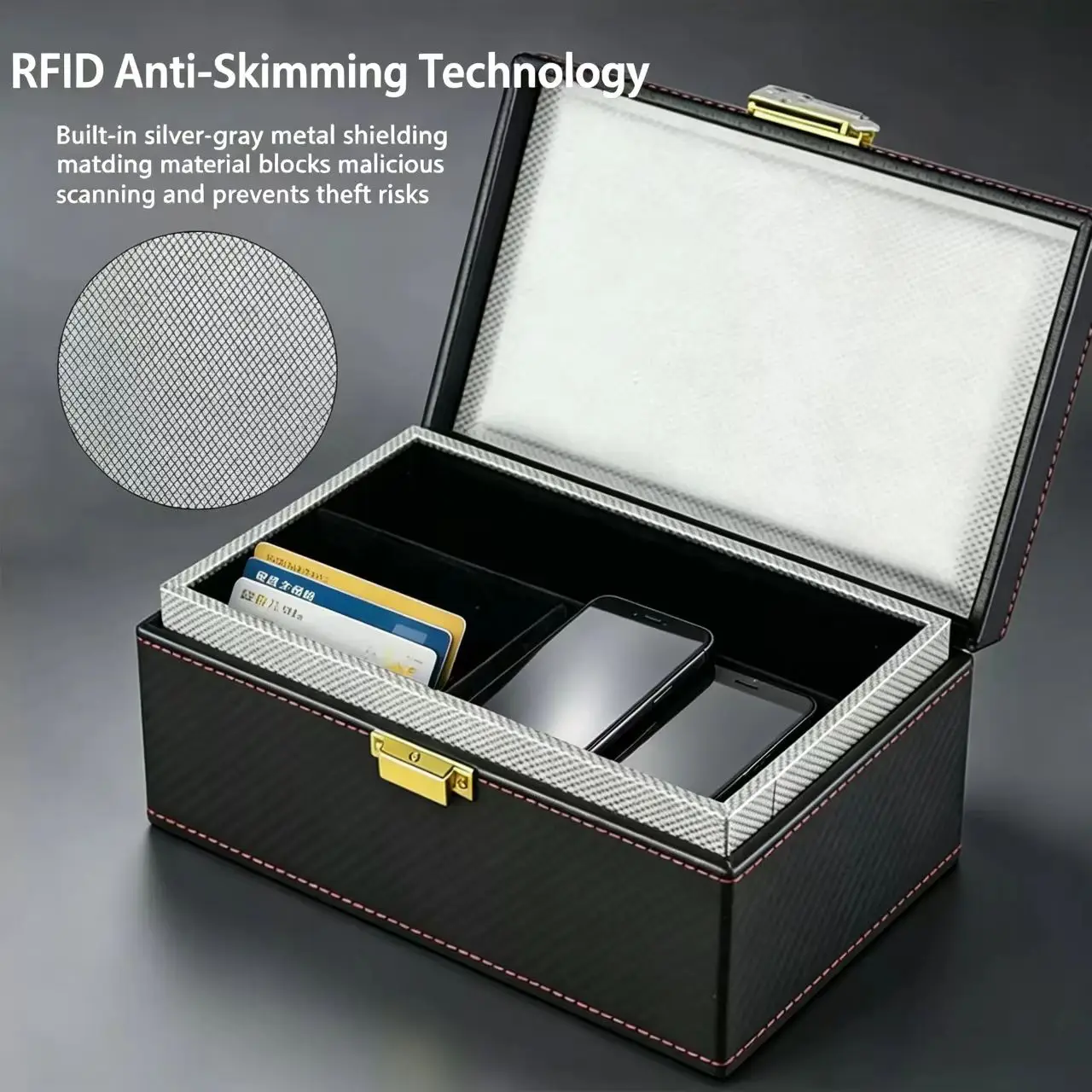 Multi-function RFID Signal Shielding Box, Car Key Anti-Theft, Anti-Radiation, Military-Grade Leather Storage Box.