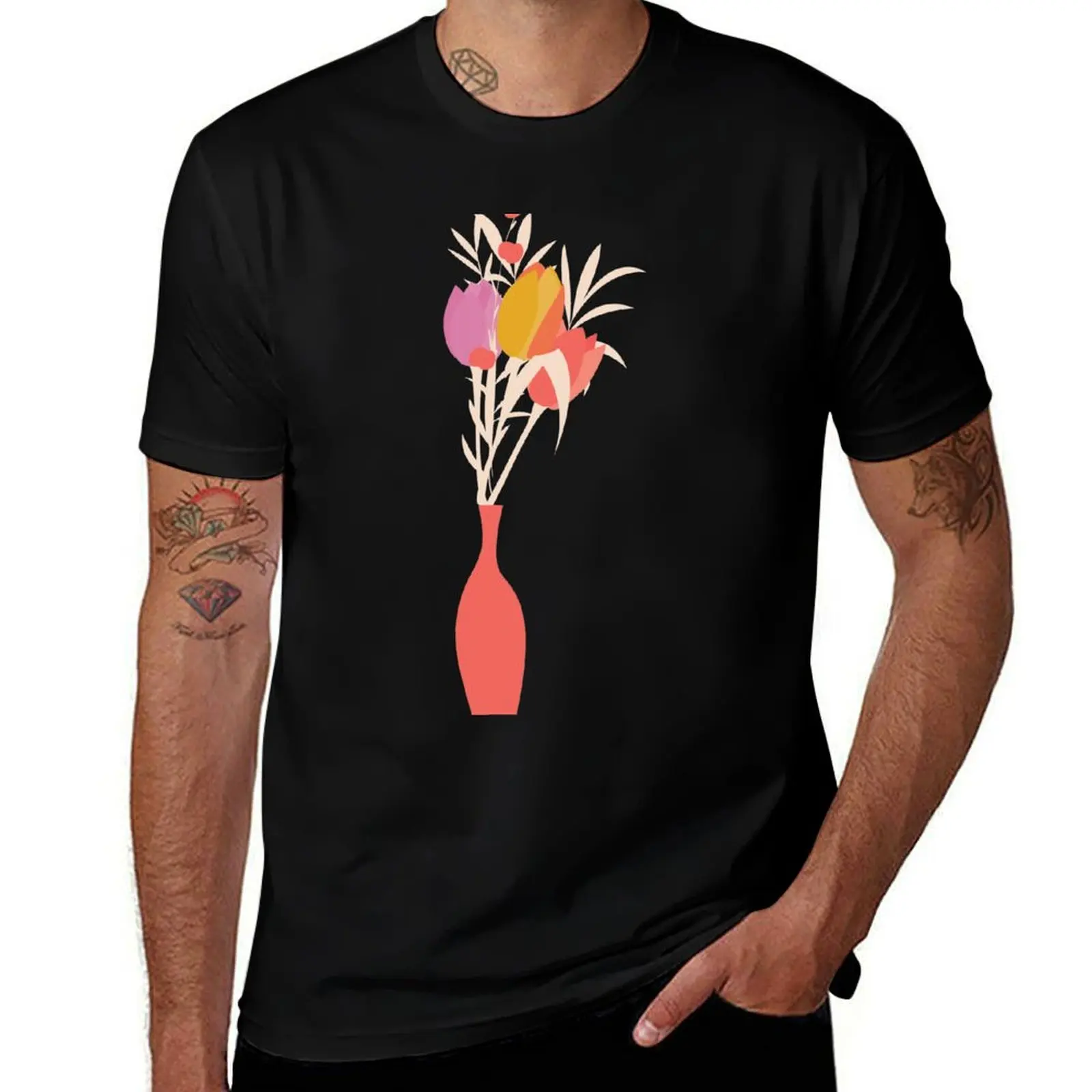 

Spring flower pattern, tulips and lilies, 004 T-Shirt Industrial Work Tee Shirt