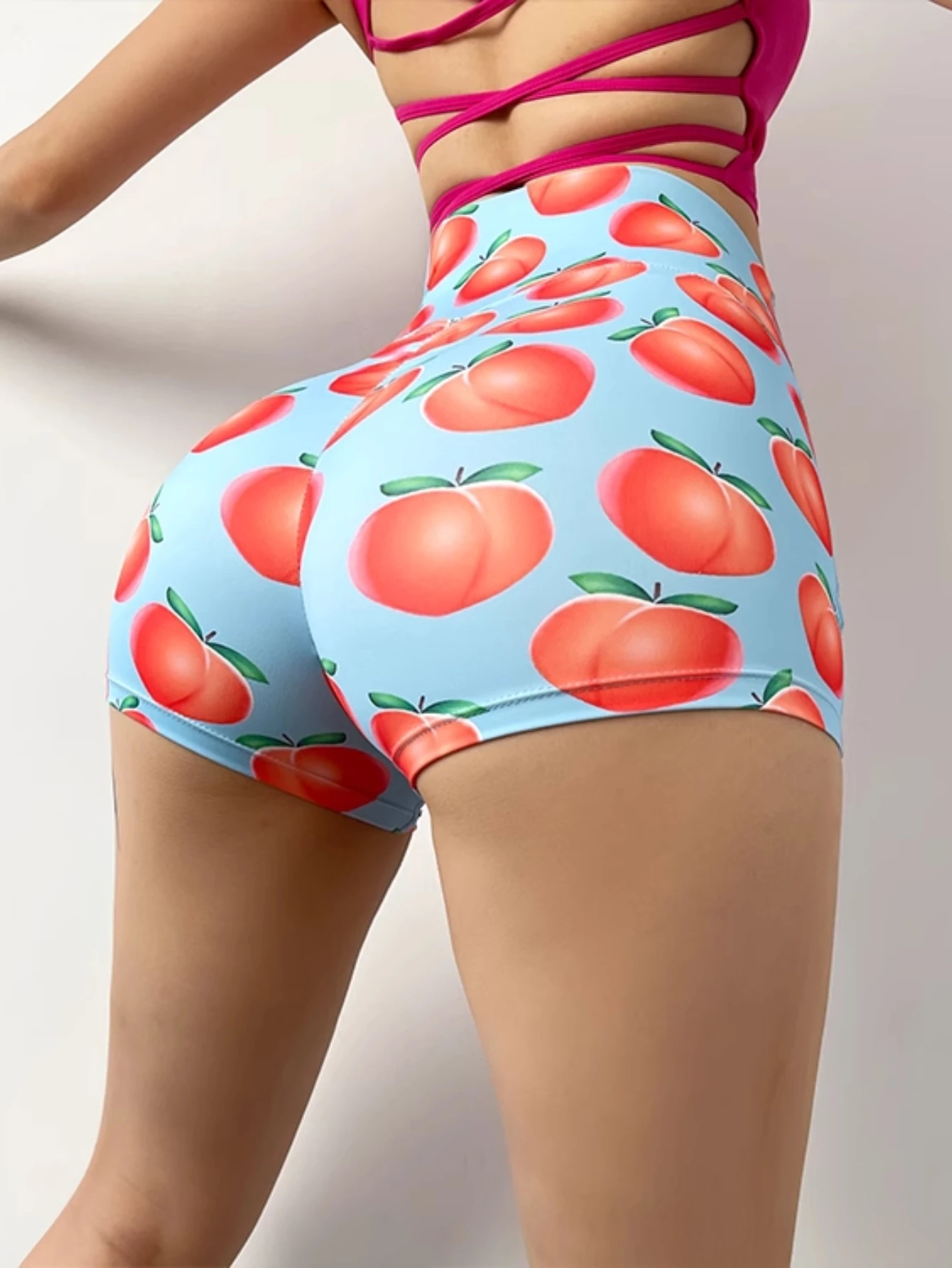 Fruit print peach hip fitness short women s dopamine bright color yoga pants hot girl sweatpants