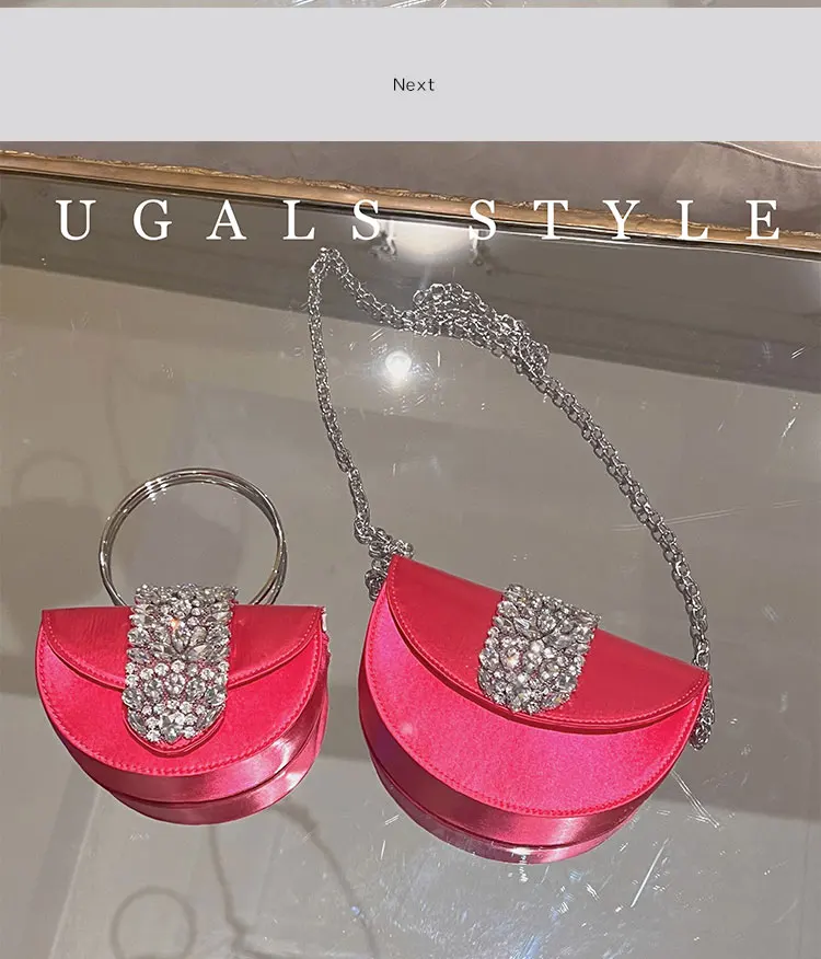 Luxury Satin Moon Bag Crystal Rhinestone Diamond Evening Bag Wedding Party Clutch Purse Women's Handbag Shoulder Messenger Bag
