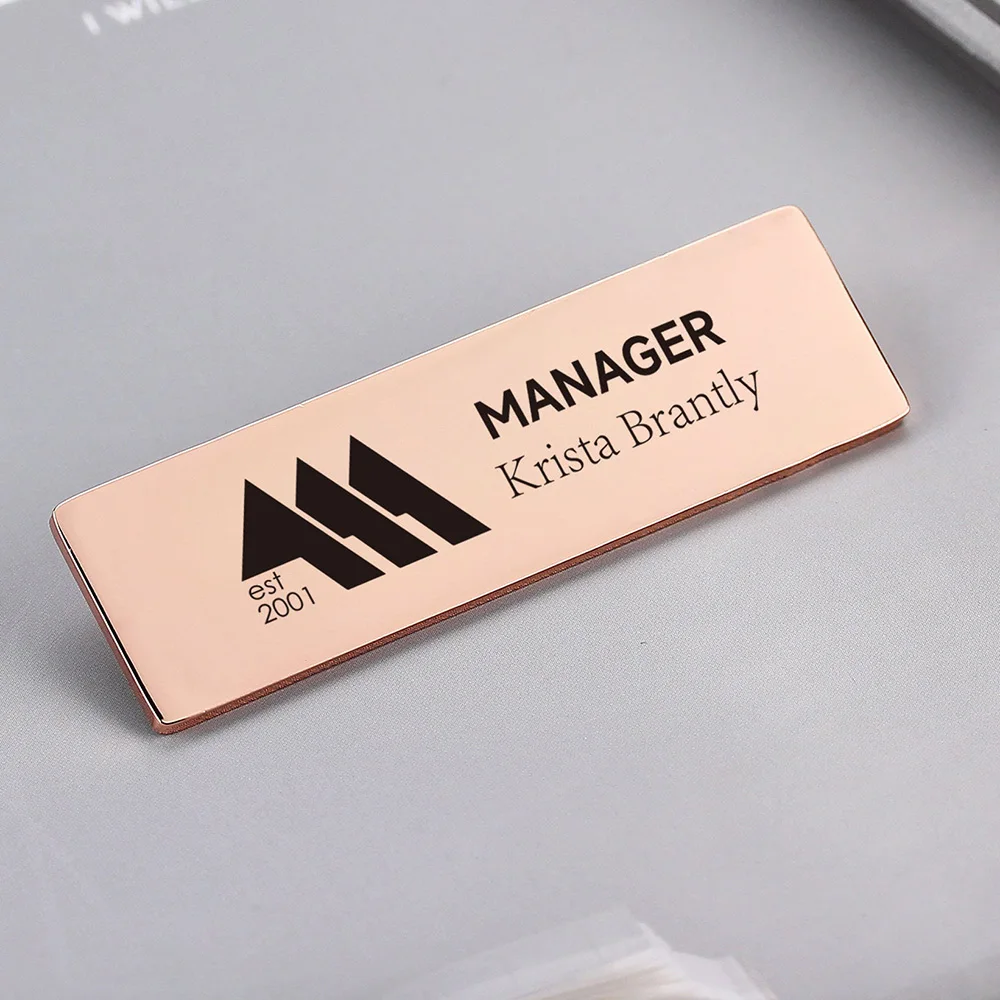 Customized Rectangular Brooch With Customizable Logo, Laser Engraved Stainless Steel Material, Exquisite Jewelry