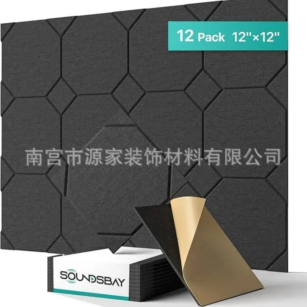 12 pcs 30*30cm Diamond Pattern Sound Absorbing Panels Self-Adhesive Felt Polyester for Walls Studio DIY Home Renovation