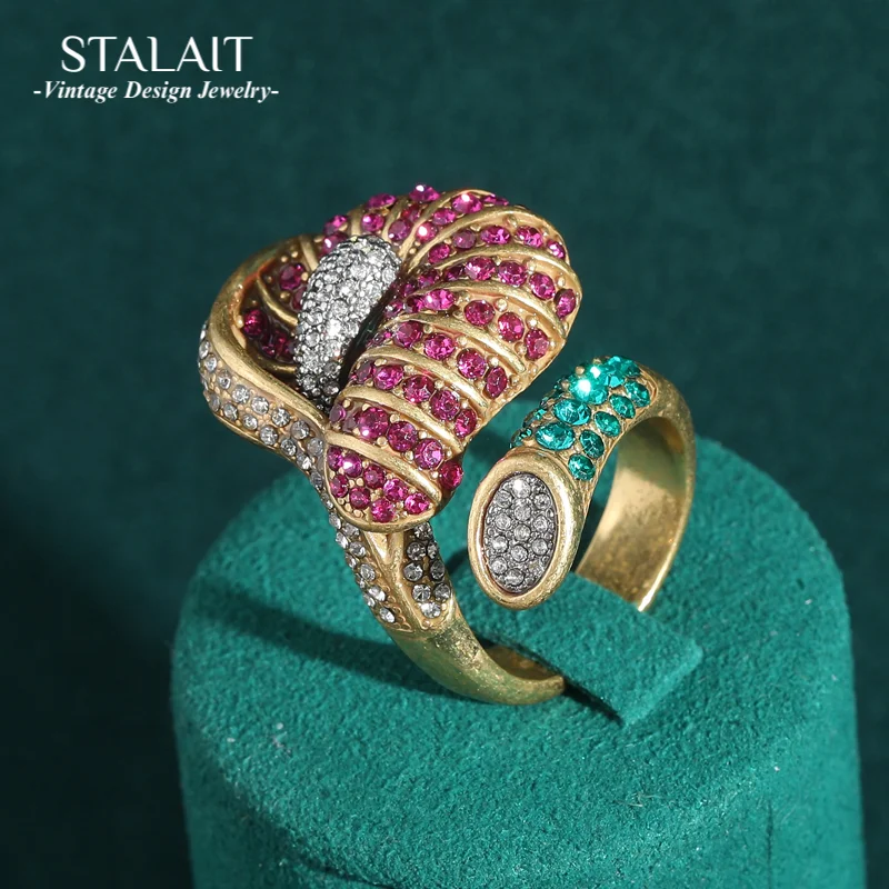 

Vintage Gold Color Antique Rhinestones Poppy Flowers Crystal Rings Natural Stone Woman Bohemian Jewelry Accessories High Quality