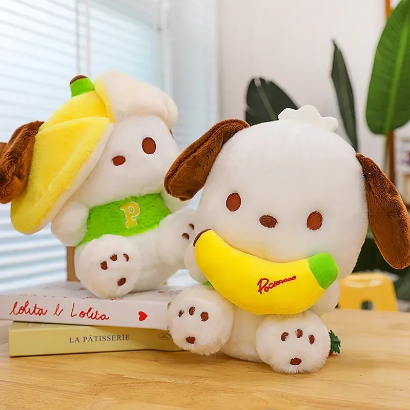 Sanrio Kawaii Pochacco Series-muñeco de peluche grande de plátano, almohada, juguete para niños, chica suave, regalo de cumpleaños, sofá decorativo, 35-60cm