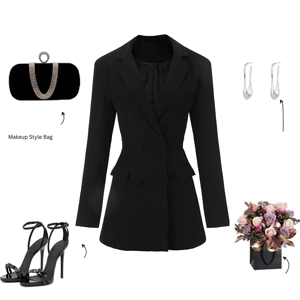 Suninheart Vestido tipo blazer con cinturón de manga larga para mujer, vestidos de fiesta con hombros fuertes, minivestido formal para invitados de boda y trabajo de oficina