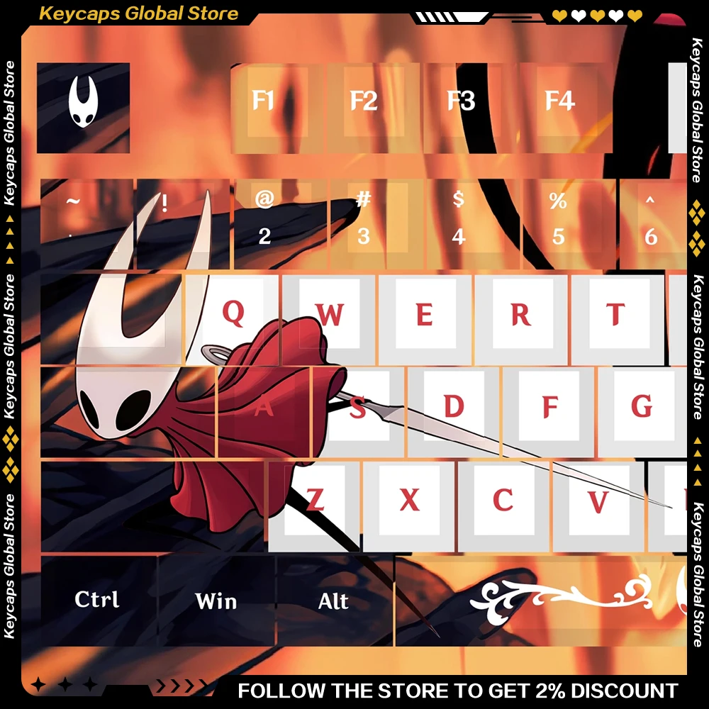 

Набор колпачков Hollow Knight: Silksong, пятисторонняя термосублимационная игровая периферия Pbt, колпачок для клавиатуры для ноутбука Silksong для мальчиков