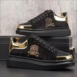 Brand Fashion Men's Casual Shoes Diamond Rhinestones Handmade Lace-Up Business Loafers Comfortable Breathable Walking Sneaker
