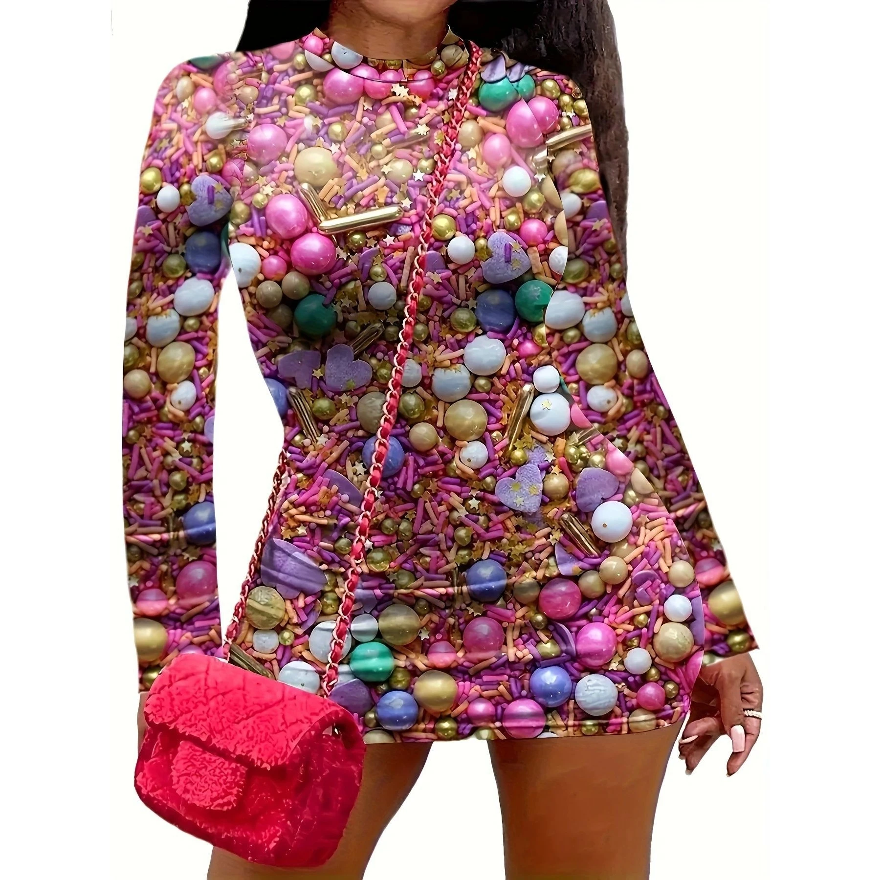 

Новая осенняя женская юбка из полиэстера с принтом «пузырьки», облегающая, средней длины, с завышенной талией, в модном стиле для трансграничной торговли