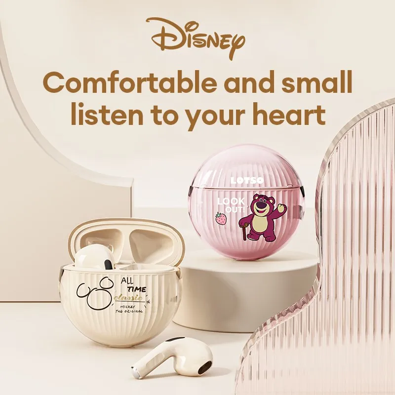 Disney ชุดหูฟังบลูทูธหูฟังไฮไฟ QS-T15, ชุดหูฟังสำหรับเล่นกีฬาโทรความคมชัดสูงหูฟังลดเสียงรบกวนพร้อม kado ulang tahun ไมโครโฟน