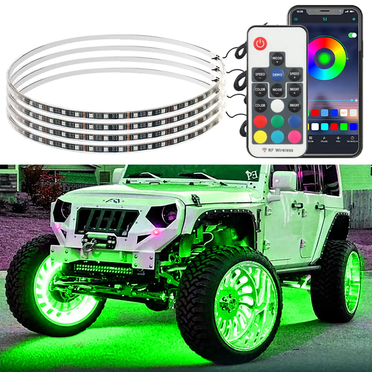 

Car Hub Light Wheel Ring Decorative Atmosphere Light Symphony LED Strip APP/Remote Control Neon Light Modification Accessories