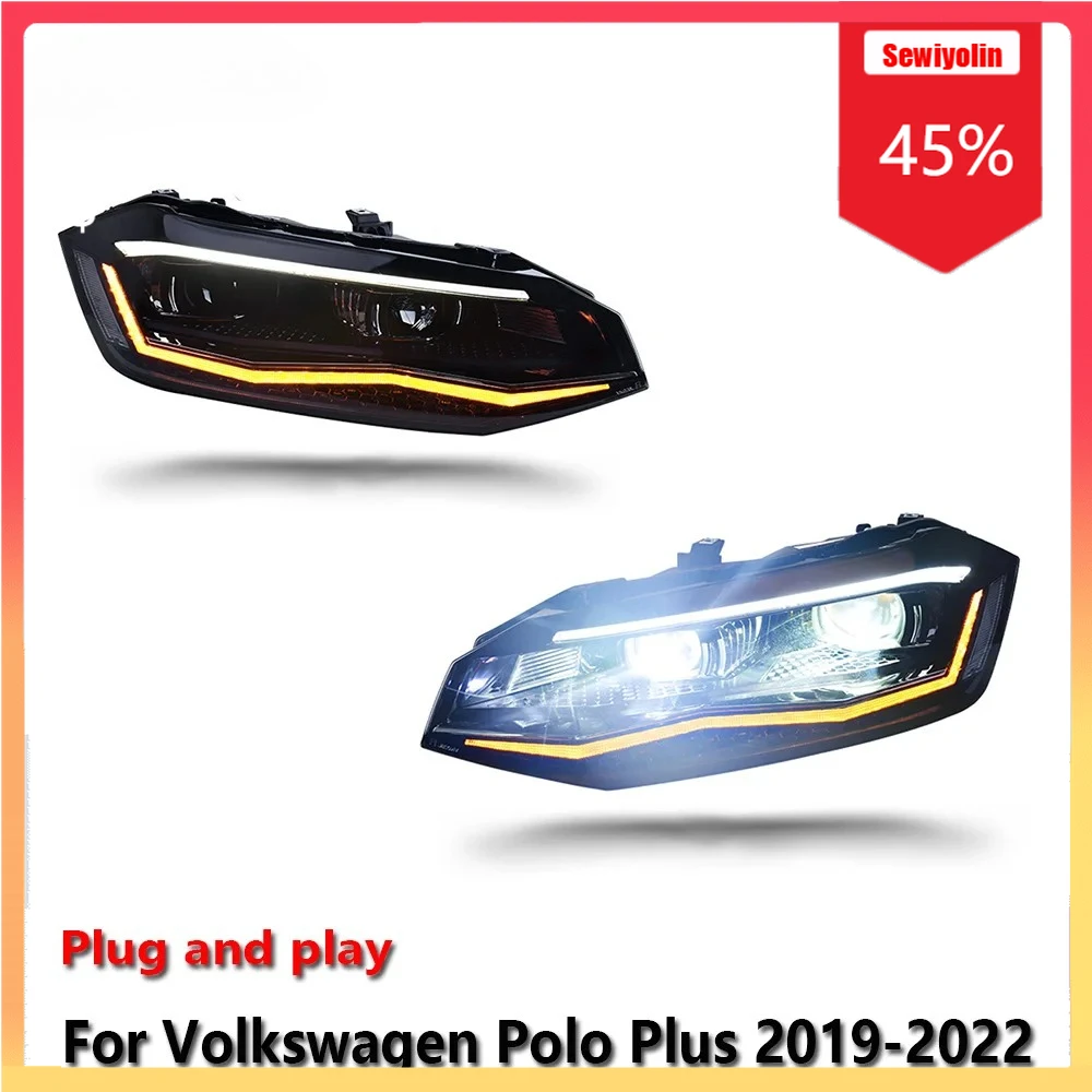 

Sewiyolin автомобильные светодиодные фары автомобильные детали для Volkswagen Polo Plus 2019-2024 противотуманные фары DRL тормозной указатель поворота Plug and Play