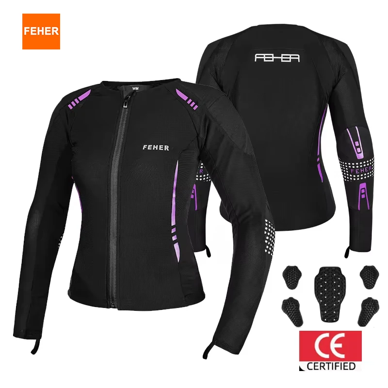 

FEHER Summer Motorcycle Jacket Woman Mesh Design Slim Motorbike Jackets Breathable Wear Protective Gear Riding Armor Jackets