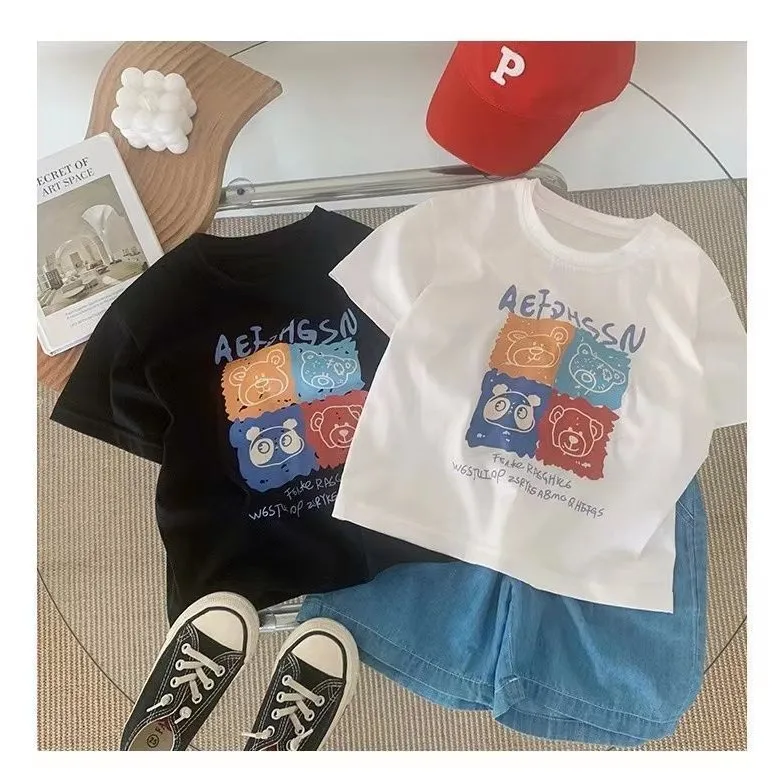 Summer New Fashionable Cartoon Print Small and Medium-sized Children's T-shirt Short Sleeved Boys and Girls' Top