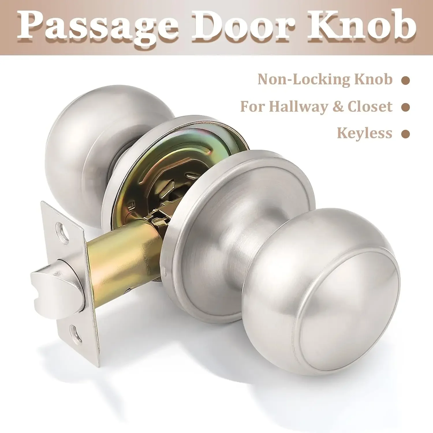 20 Pack Interior Passage Keyless Door Knobs Door Lock Handle Handleset Lockset Without Key Doorknobs Satin Nickel for Hall/Close
