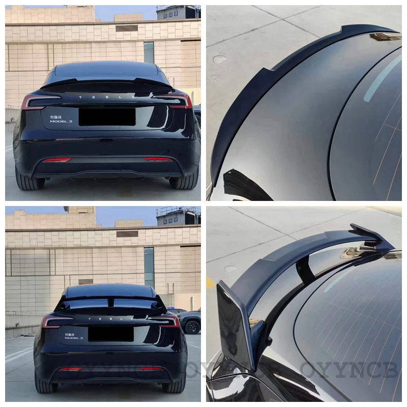 For Tesla 2024 Model 3 Carbon appearance/Gloss Black ABS Rear Spoiler Trunk wings Car Kit Front Bumper Lip Guard