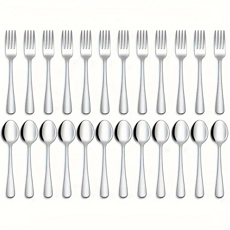 

Elegant 12/24pcs Stainless Steel Flatware Set - Rust-Resistant, Food-Grade, Dishwasher Safe - Perfect for Home, Kitchen &