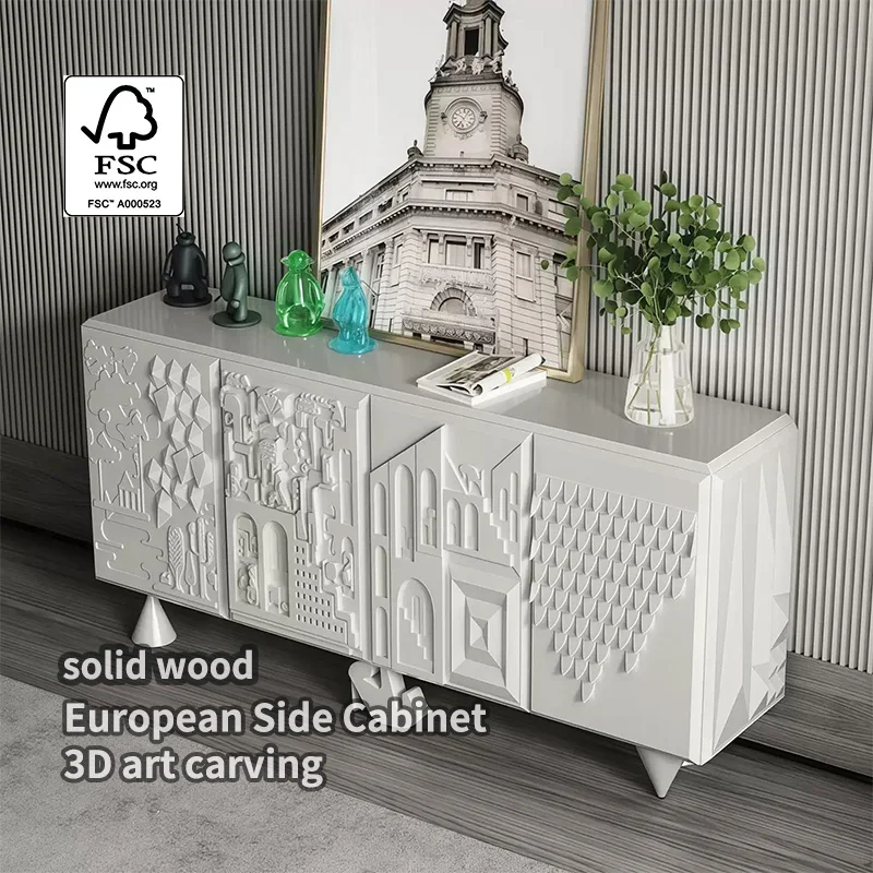 Custom Texture Carved Wood Sideboard Multi-functional Hotel Home Bar Cabinet Modern Creative TV Stand for Living Room
