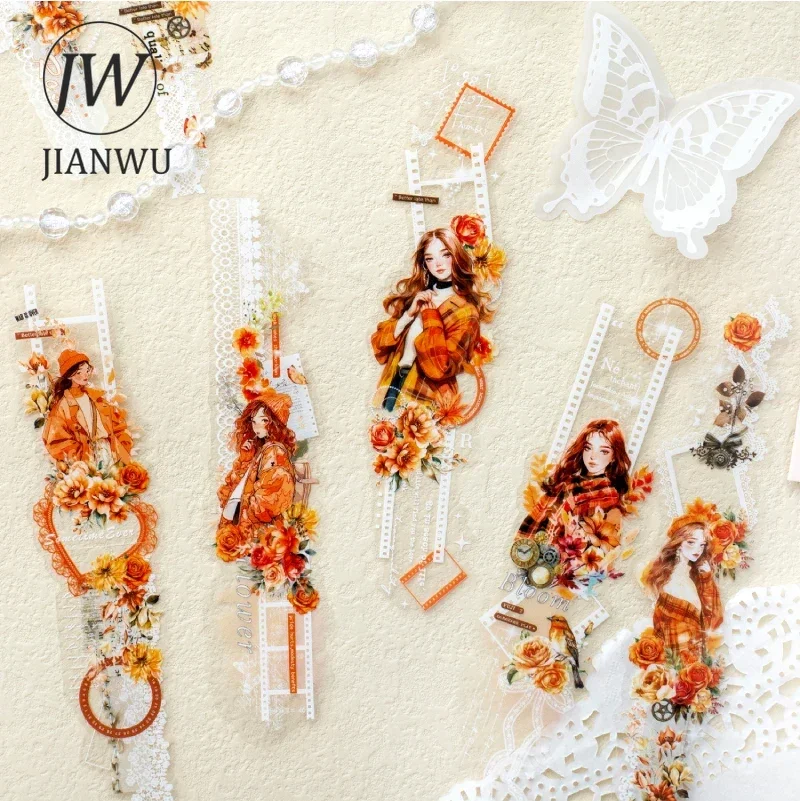 JIANWU Looking for Anne Series Vintage Lace Character Flower Material Collage PET Sticker Creative DIY Journal Stationery