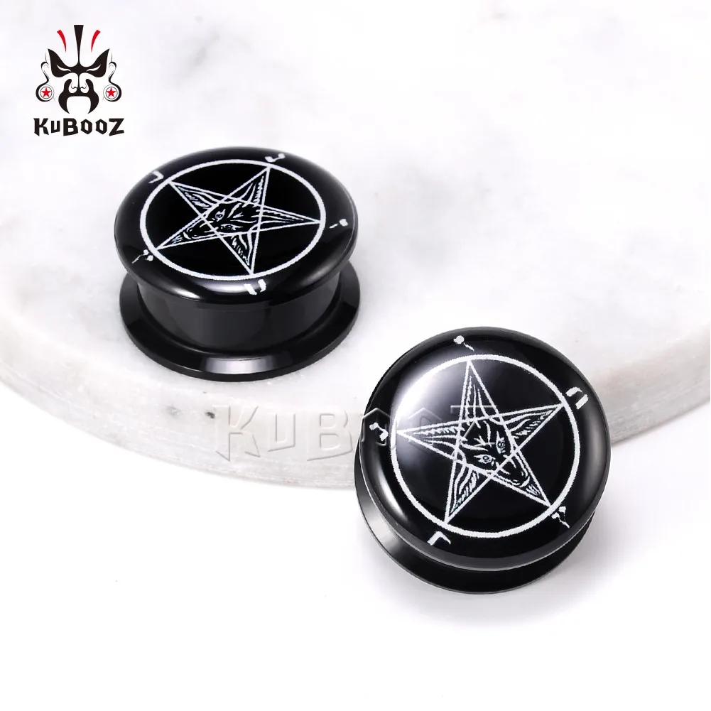 KUBOOZ Simple Acrylic Round Pentagram Body Jewelry Earring Gauges Ear Plugs Tunnels Piercing Stretchers Expanders 6-30mm 2PCS