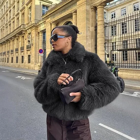 

Элегантное зимнее женское пальто из искусственного меха, однотонное длинное пальто на молнии, эко-пуховая куртка для женщин, пушистая теплая женская шуба из искусственного меха