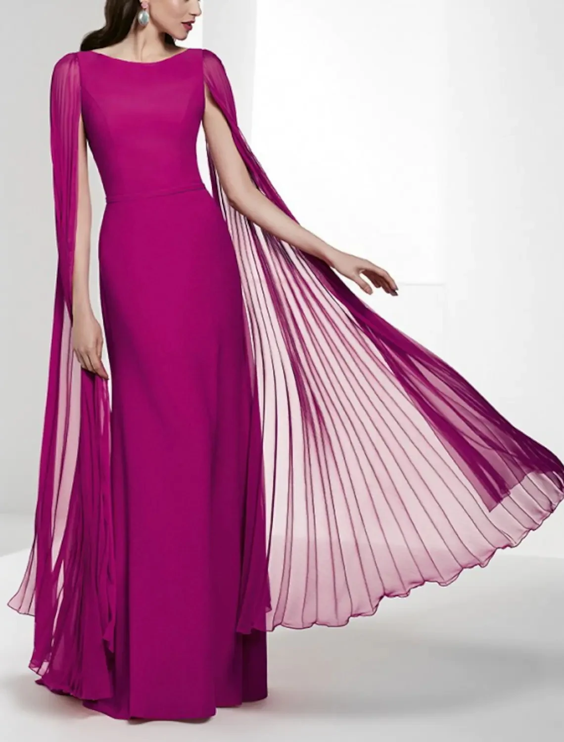 

Elegant Fuchsia Engagement Evening Dresses Cap Sleeves Jewel Chiffon Satin Prom Party Gowns Vestidos Festa Robe De Soirée