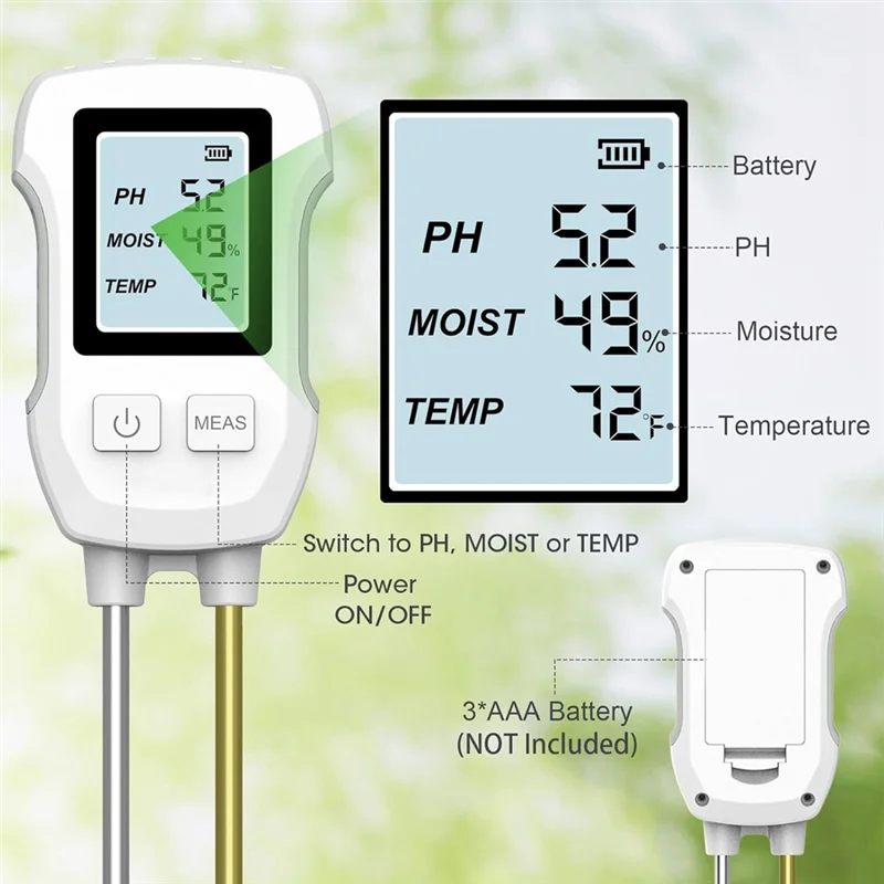 

OFSS-3 In 1 Soil Moisture Meter, Digital Plant Moisture Meter For Temperature/Soil Moisture/PH Meter, Soil Test Meter