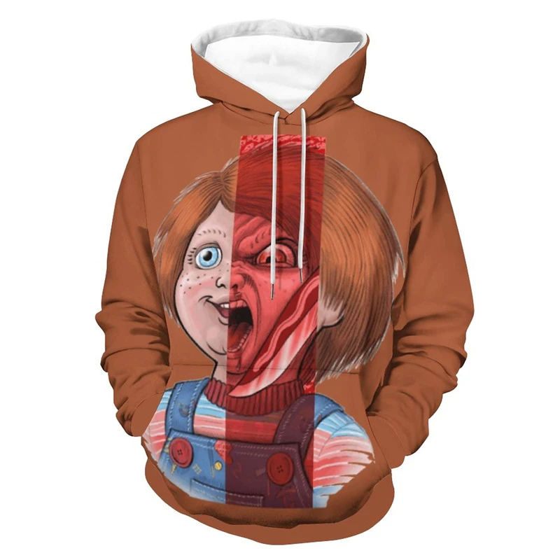 Newest Child\'s Play Chucky 3D Printed Oversized Hoodie Men Casual Hooded Sweatshirt American Horror Film Style Spring Streetwear