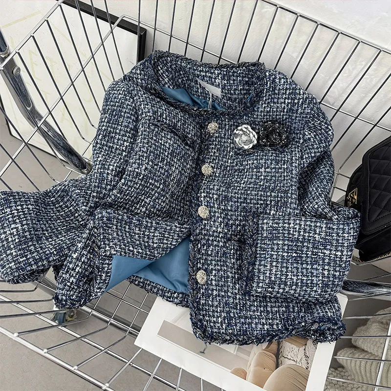 Temperament three-dimensional floral coarse woolen coat women's spring new design contrasting color single breasted jacket