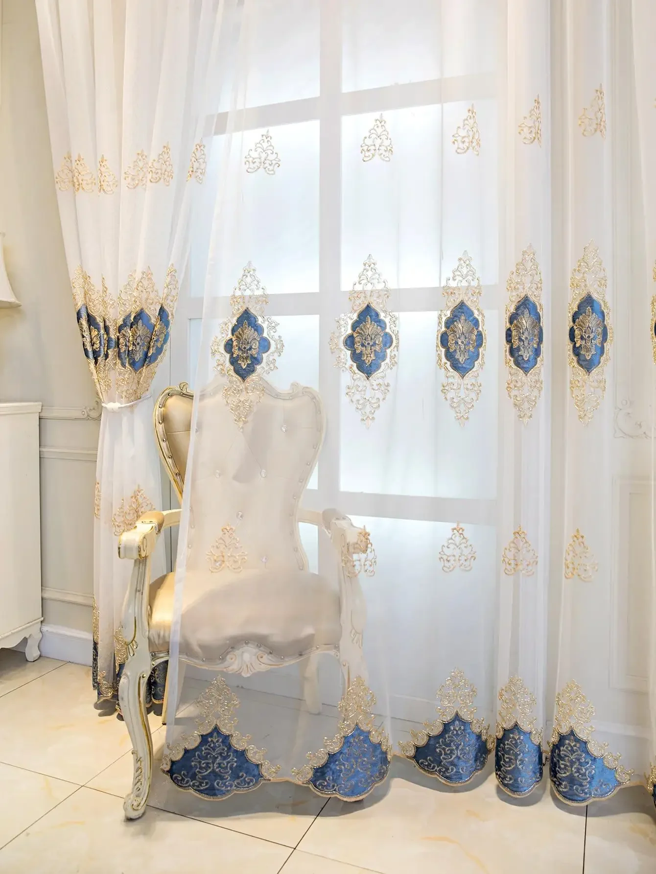 1PC New European Style Embroidered Gauze Curtain