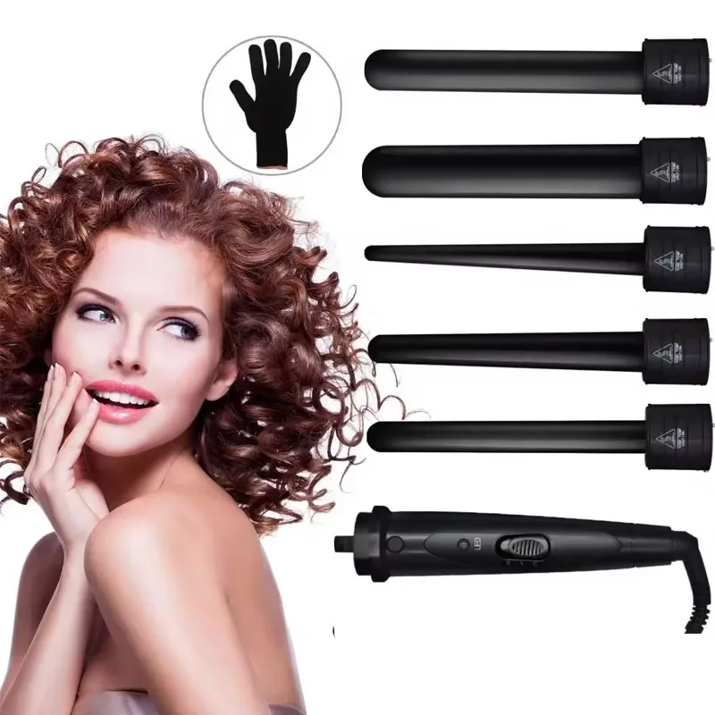 

Профессиональный инструмент для горячей завивки, набор щипцов для завивки волос, сменные вращающиеся щипцы для завивки волос 5 в 1,