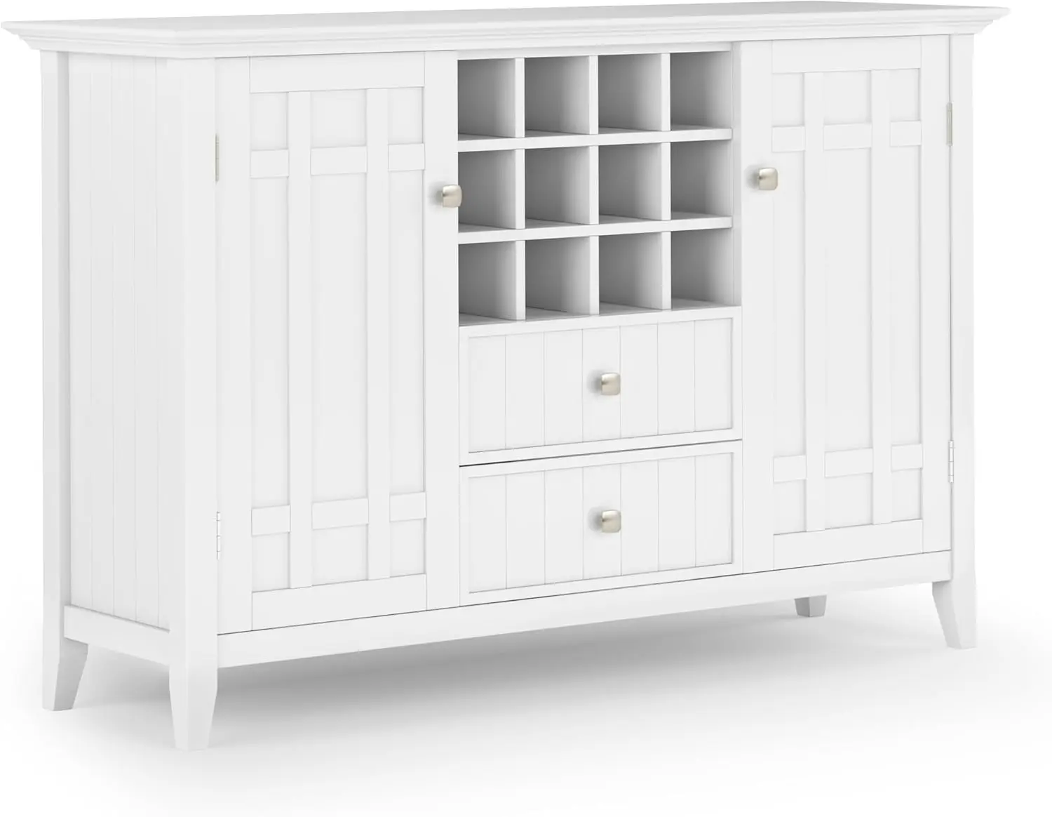 Bedford SOLID WOOD 54 Inch Wide Transitional Sideboard Buffet and Wine Rack in White, For the Dining Room and Kitchen