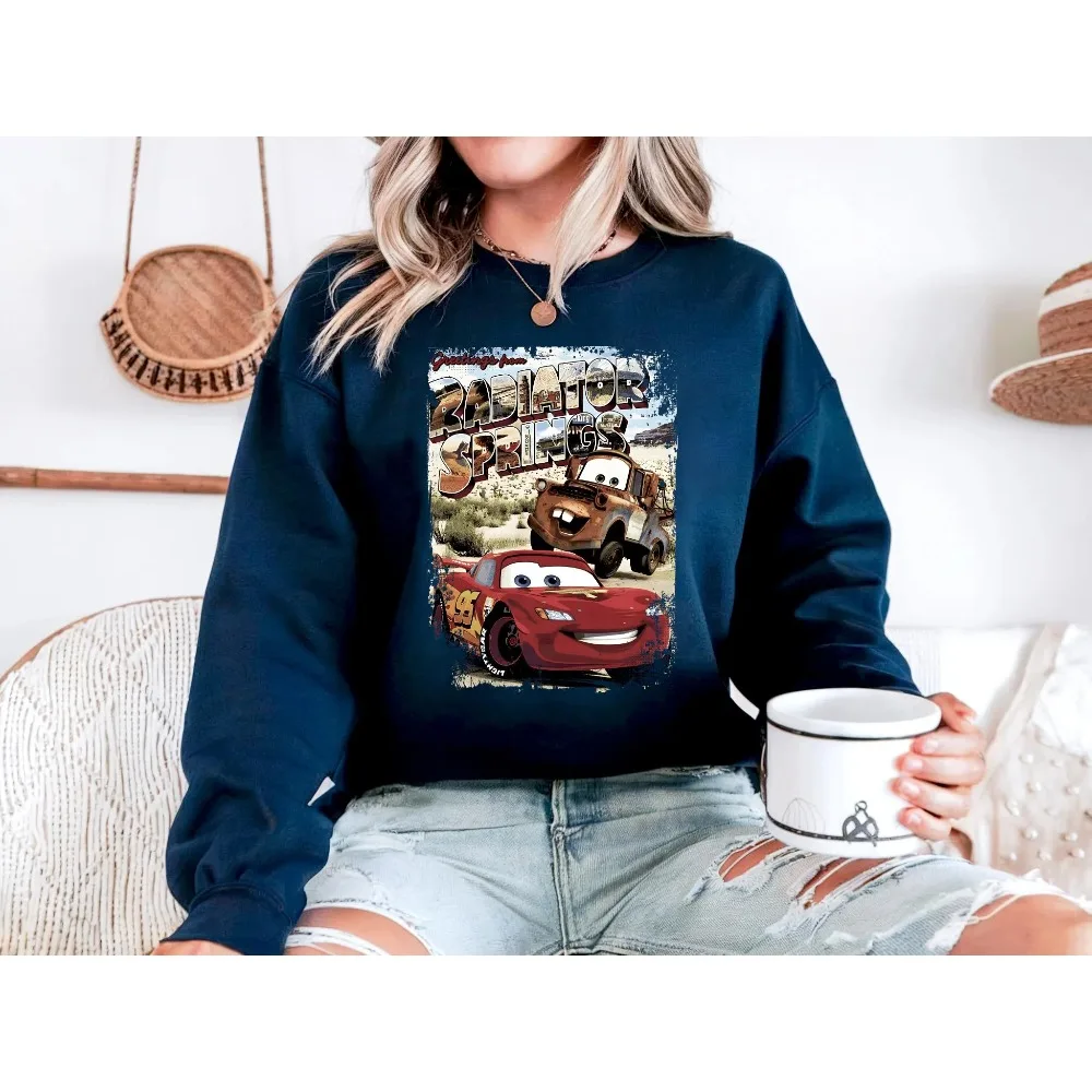 Retro mcqueen carro magia reino hoodie relâmpago mcqueen moletom casual confortável solto tripulação pescoço pulôver topo streetwear